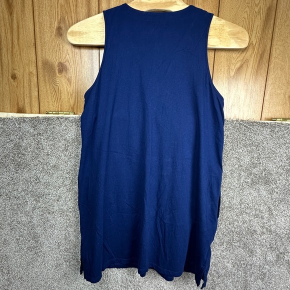 Lands' End Women 1X (16w-18w)Navy Blue Sleeveless Cotton Embroidered Shift Dress - Picture 6 of 6